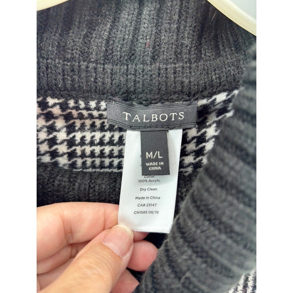 NWT Talbots Poncho Women ML Black White Glen Plaid Fringe Turtleneck Wool Blend - Picture 7 of 12
